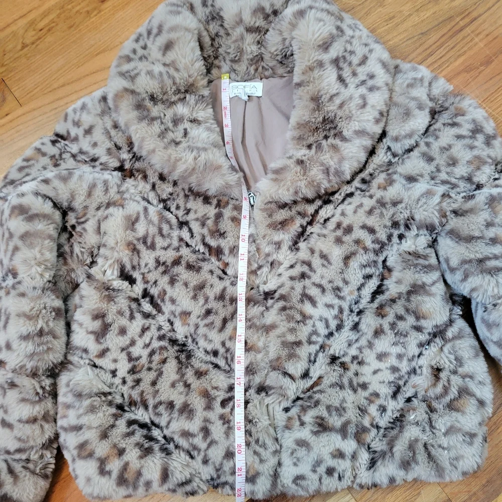 Sofia by Sofia Vergara Faux Fur Leopard Print Bomber Jacket Size S - Picture 14 of 16